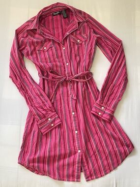 Wrangler Retro Striped Button Up Midi Dress With Tie Waist